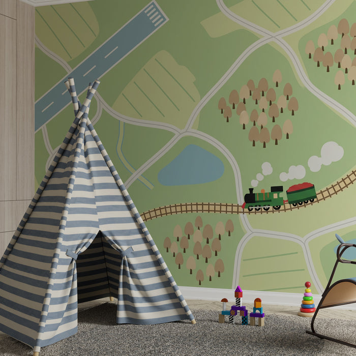 Papel pintado infantil | Aventura ferroviaria y paisajes animados