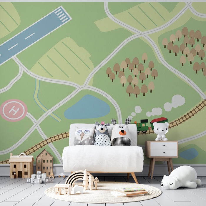 Papel pintado infantil | Aventura ferroviaria y paisajes animados
