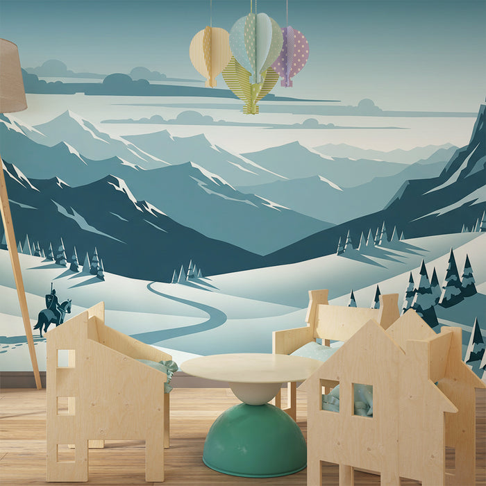 Kinderzimmer-Tapete | Winterabenteuer mit Ritter und verschneiten Bergen