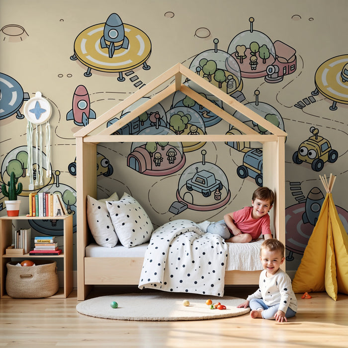 Kinderzimmer Tapete | Weltraumabenteuer und Raumschiffe