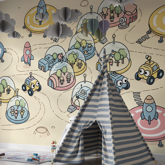 Kinderzimmer Tapete | Weltraumabenteuer und Raumschiffe