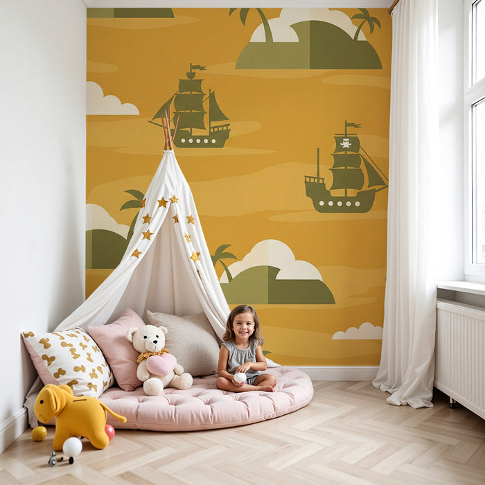 **Barnetapet til barnerommet | Maritimt eventyr med skip og tropiske øyer**