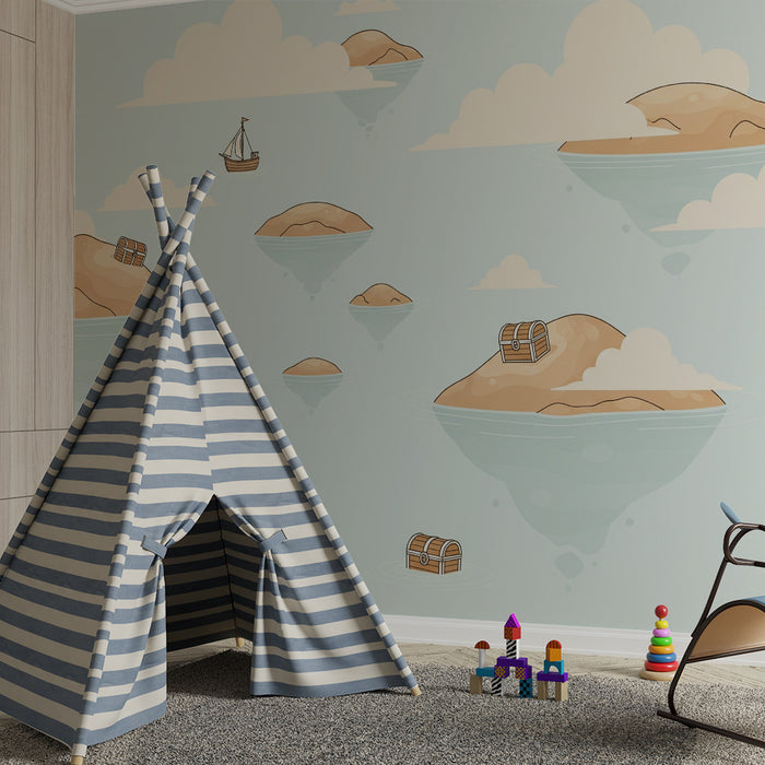 Papier peint chambre enfant | Aventure maritime avec îles et trésors cachés