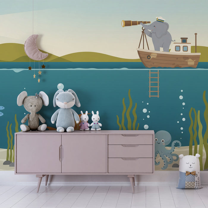 Papel de parede criança | Aventura marítima com um elefante explorador