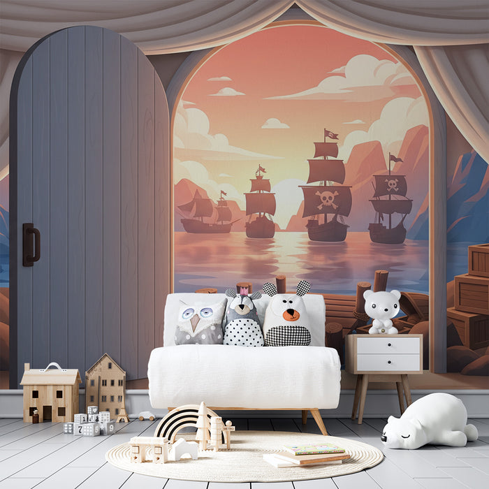 Barnetapet til barnerommet | Pirateventyr med skip og solnedgang