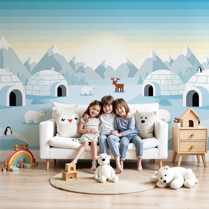 Kids' Room Wallpaper | Polar Adventure with White Bears and Igloos