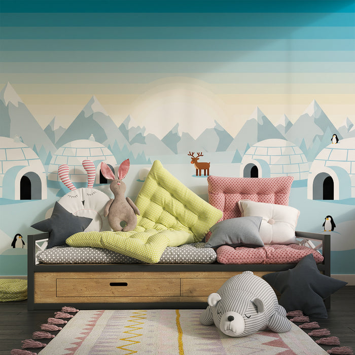 Kids' Room Wallpaper | Polar Adventure with White Bears and Igloos