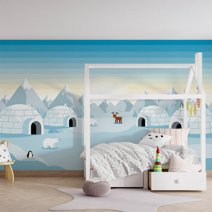 Kids' Room Wallpaper | Polar Adventure with White Bears and Igloos