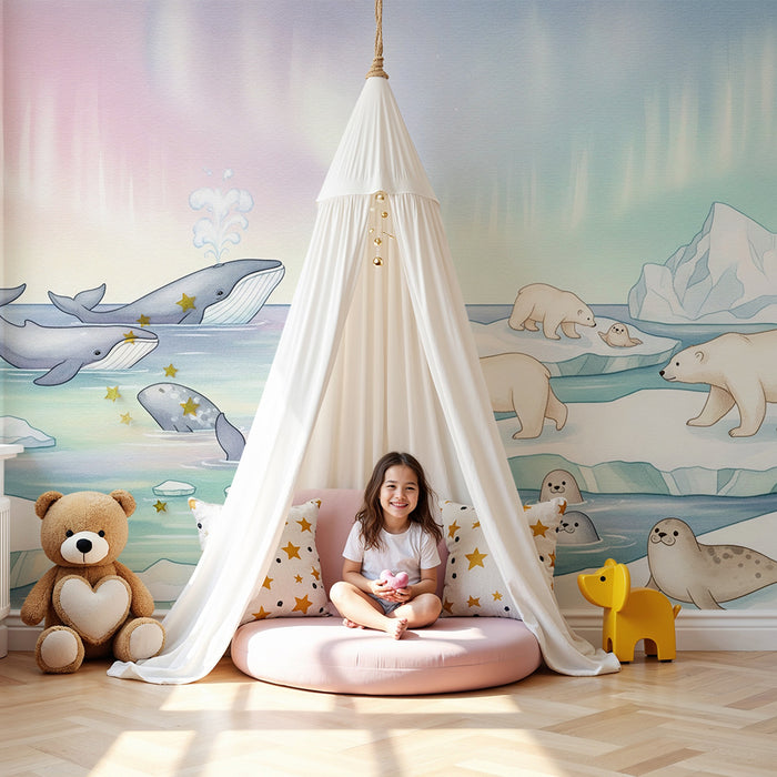 Papier peint chambre enfant | Aventure polaire avec ours et baleines