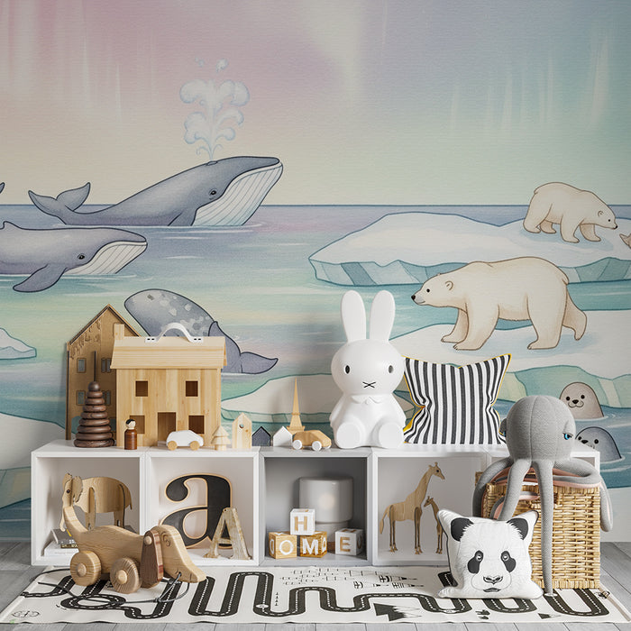 Papier peint chambre enfant | Aventure polaire avec ours et baleines