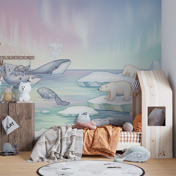 Papier peint chambre enfant | Aventure polaire avec ours et baleines