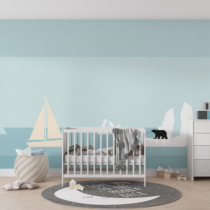 Papier peint chambre enfant | Aventure polaire avec ours et voilier