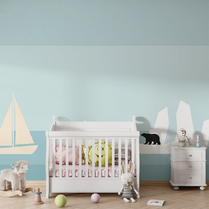 Papier peint chambre enfant | Aventure polaire avec ours et voilier