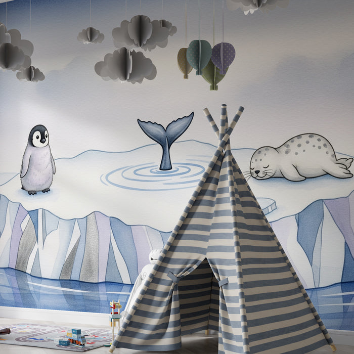 Papel de parede criança | Aventura polar com pinguim e leão-marinho