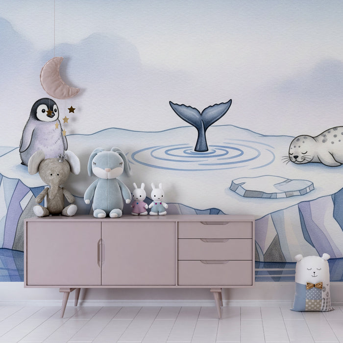 Papel de parede criança | Aventura polar com pinguim e leão-marinho