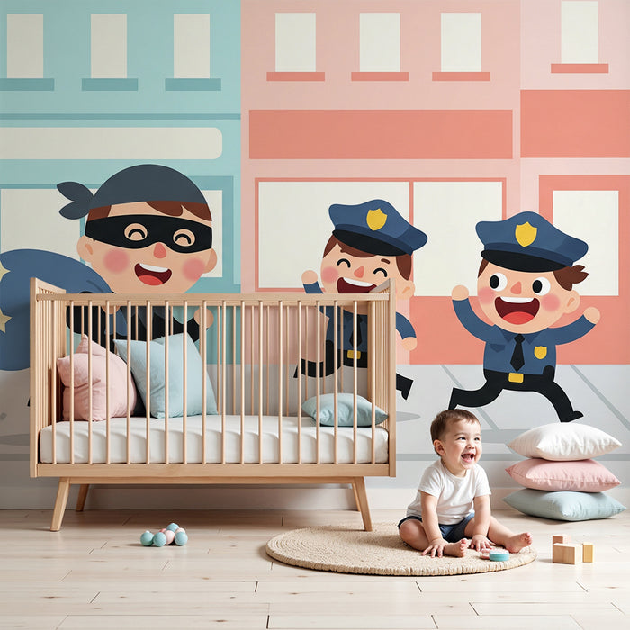 Barnrumspapper | Polisäventyr med en tjuv och glada poliser
