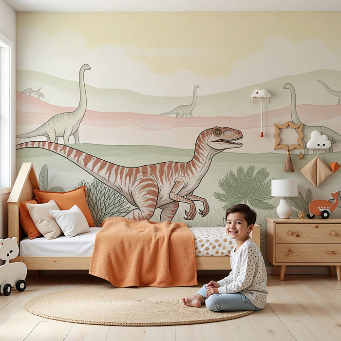 Kids room wallpaper | Prehistoric adventure with colorful dinosaurs