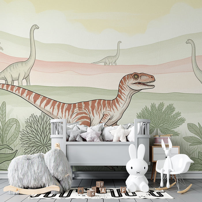 Kids room wallpaper | Prehistoric adventure with colorful dinosaurs