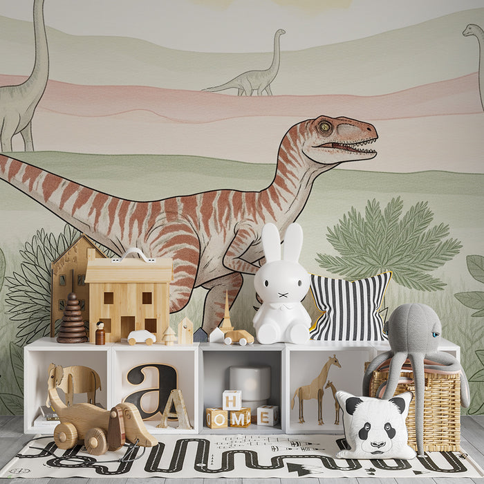 Kids room wallpaper | Prehistoric adventure with colorful dinosaurs