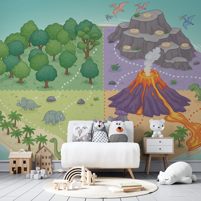 Papier peint chambre enfant | Aventure préhistorique avec les dinosaures