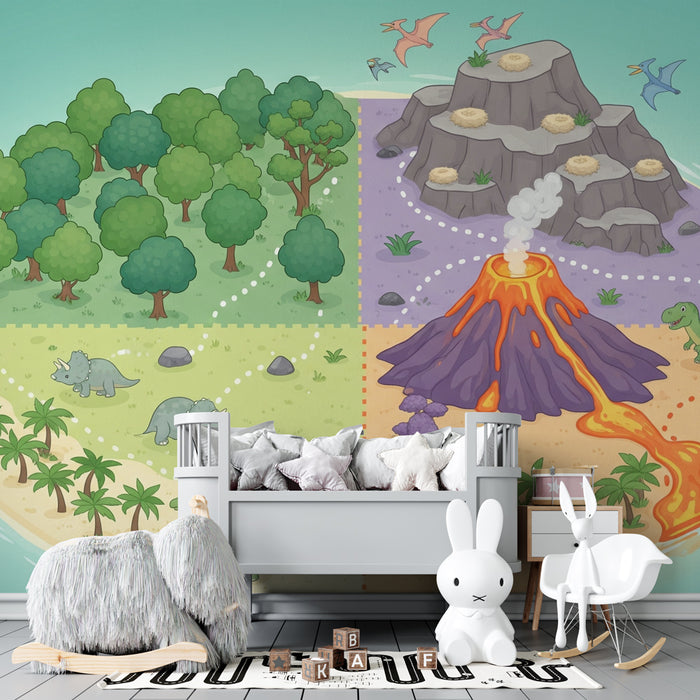 Papier peint chambre enfant | Aventure préhistorique avec les dinosaures