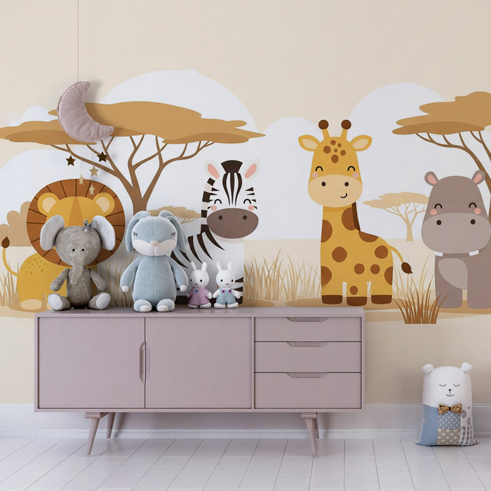 Kids room wallpaper | Safari adventure with savanna animals