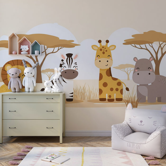 Kids room wallpaper | Safari adventure with savanna animals
