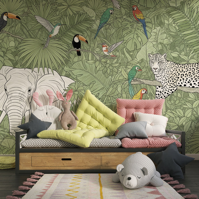 Lastenhuoneen tapetti | Villi seikkailu viidakossa