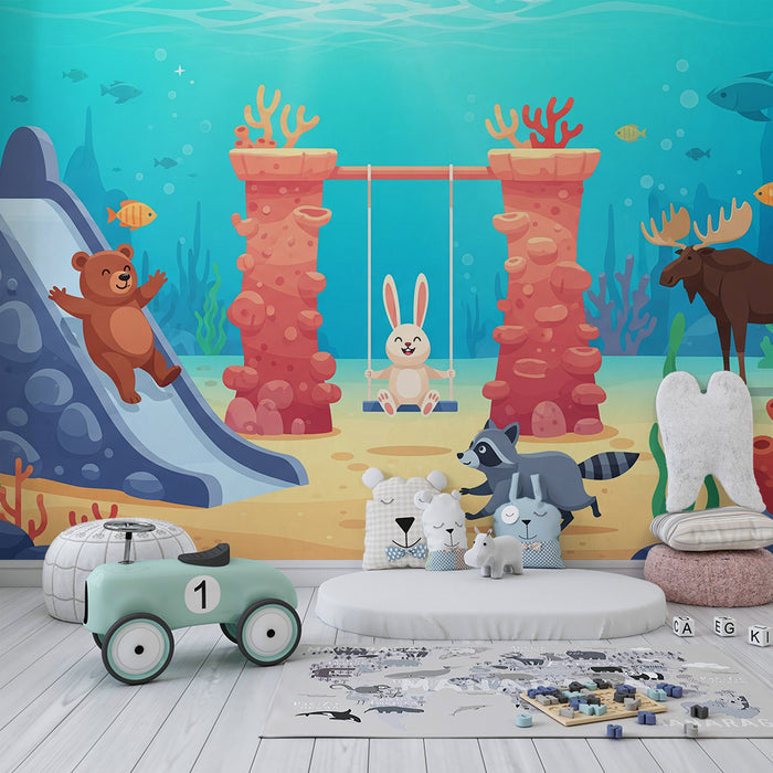 Papel de parede infantil | Aventura subaquática com animais divertidos