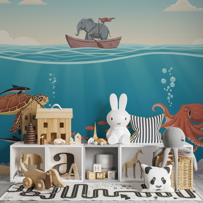 Papier peint chambre enfant | Aventure sous-marine avec animaux marins