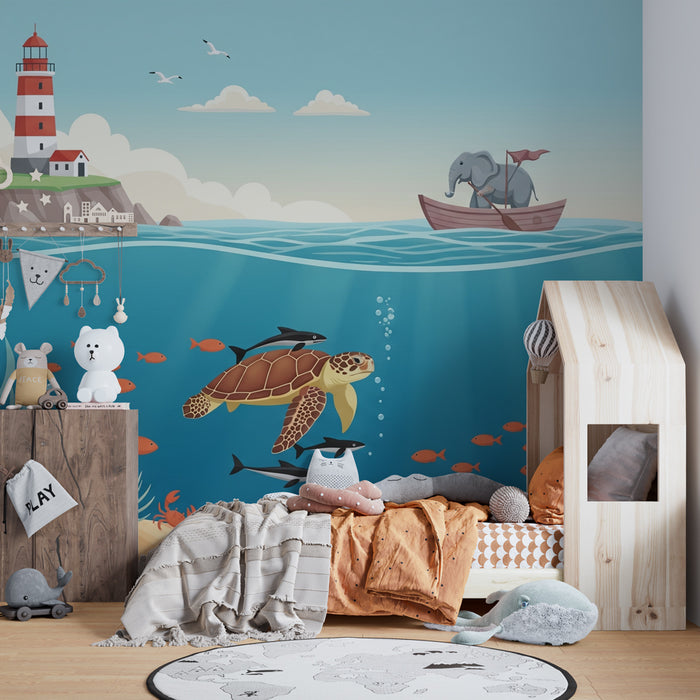 Papier peint chambre enfant | Aventure sous-marine avec animaux marins