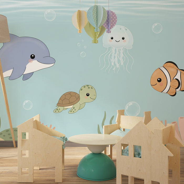 Papel de parede criança | Aventura subaquática com animais marinhos
