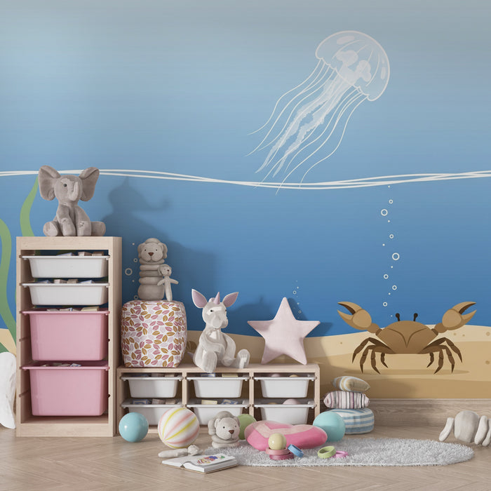 Kinderkamer behang | Onderwateravontuur met krabben en kwallen