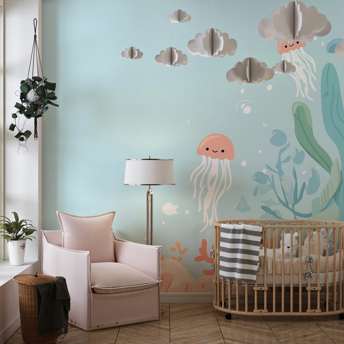Papel pintado infantil | Aventura submarina con delfines y tortugas