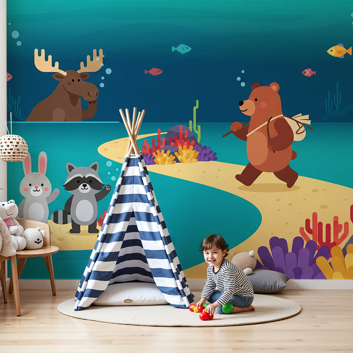Kinderzimmer Tapete | Unterwasserabenteuer mit lustigen Tieren