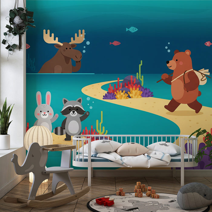 Kinderzimmer Tapete | Unterwasserabenteuer mit lustigen Tieren