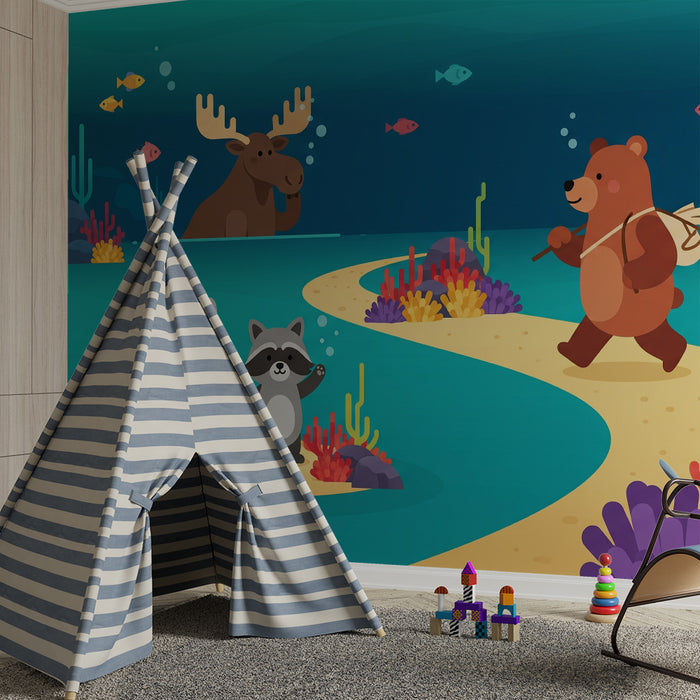 Kinderzimmer Tapete | Unterwasserabenteuer mit lustigen Tieren