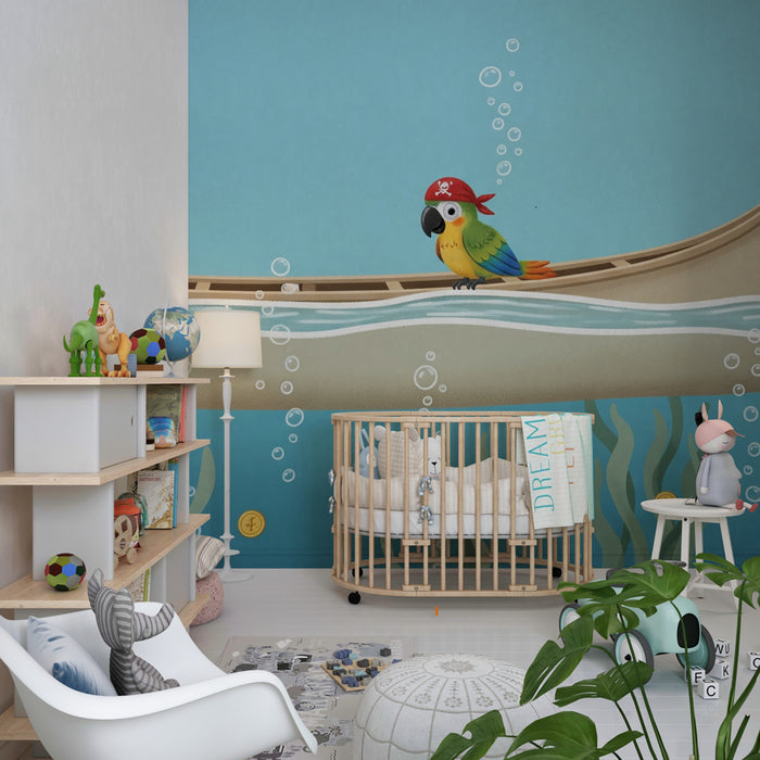Carta da parati bambini | Avventura sottomarina con un pappagallo pirata