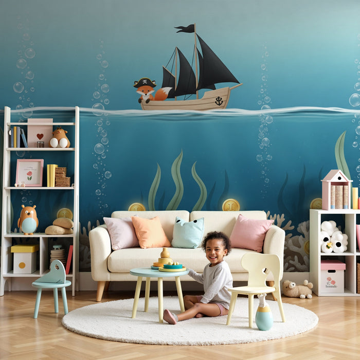 Kinderzimmer Tapete | Unterwasserabenteuer mit einem Piratenfuchs