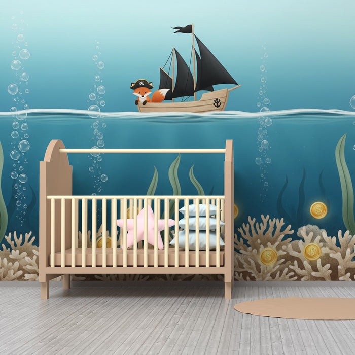 Kinderzimmer Tapete | Unterwasserabenteuer mit einem Piratenfuchs