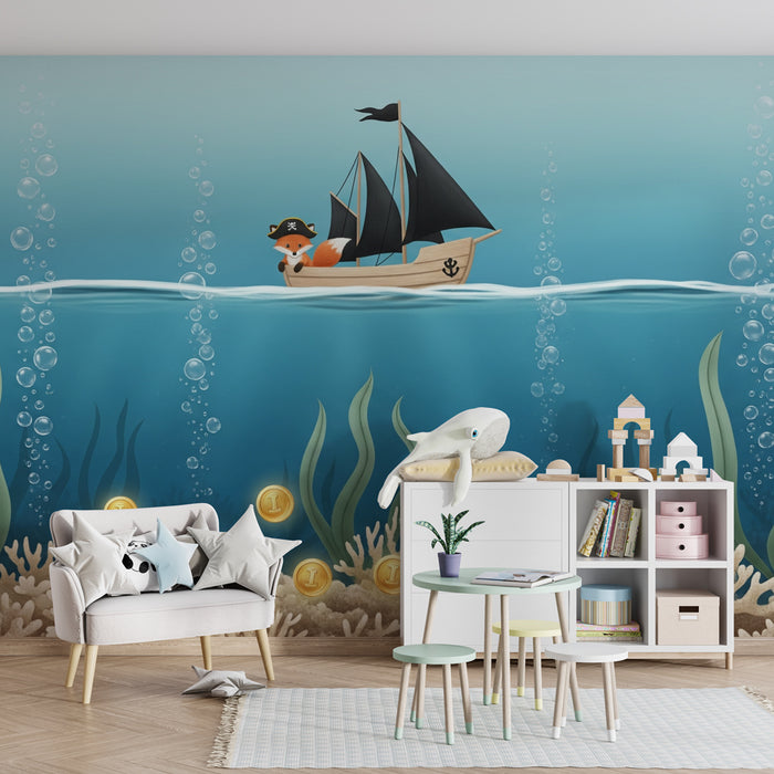 Kinderzimmer Tapete | Unterwasserabenteuer mit einem Piratenfuchs