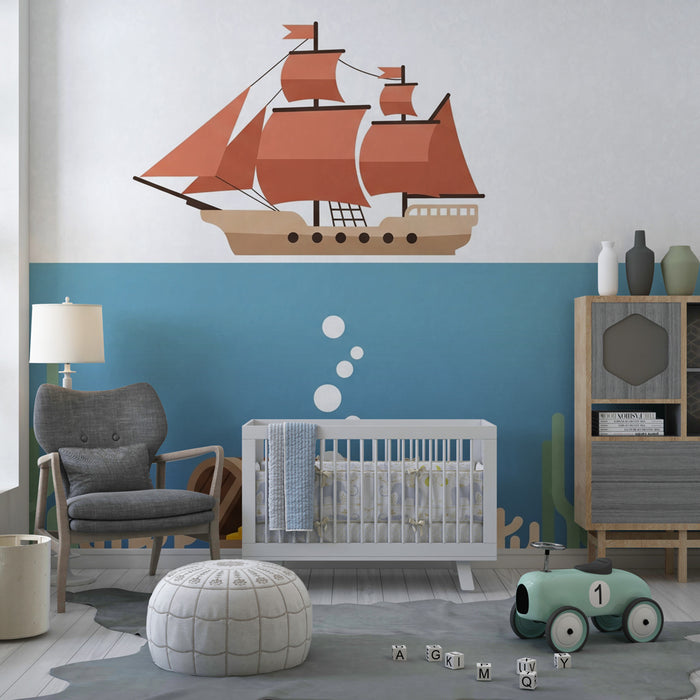Kids room wallpaper | Underwater adventure and pirate treasures