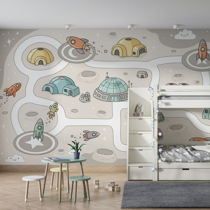 Kinderkamer behang | Ruimteavontuur en kleurrijke raketten