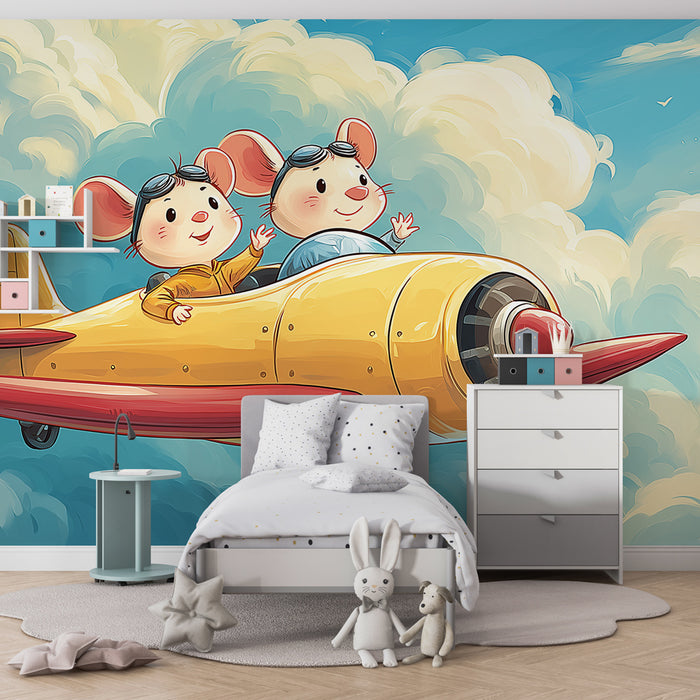 Kinderkamer behang | Luchtreizen met muizenpiloten