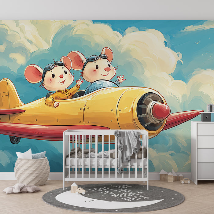 Kinderkamer behang | Luchtreizen met muizenpiloten