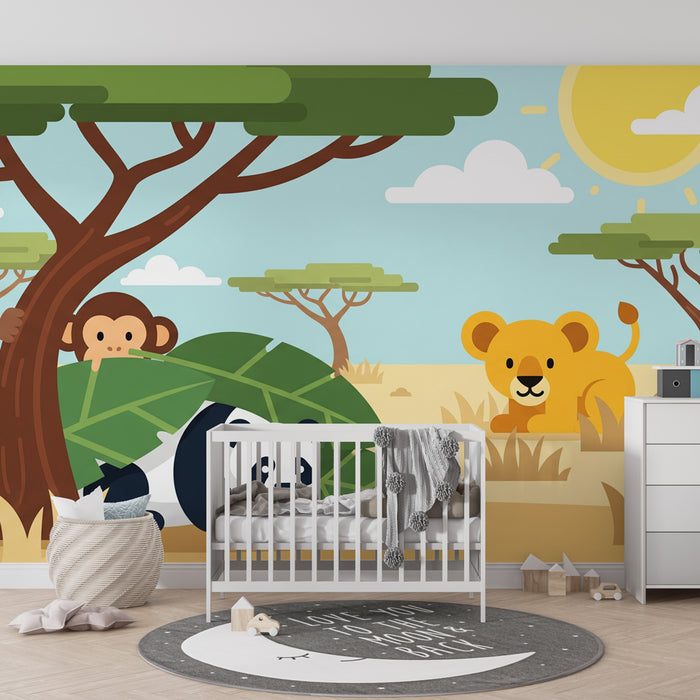 Carta da parati bambini | Avventure animali nella savana