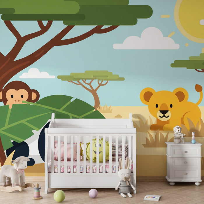 Carta da parati bambini | Avventure animali nella savana