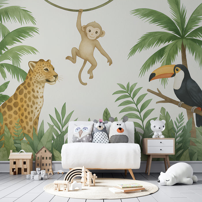 Papier peint chambre enfant | Aventures dans la jungle avec des animaux