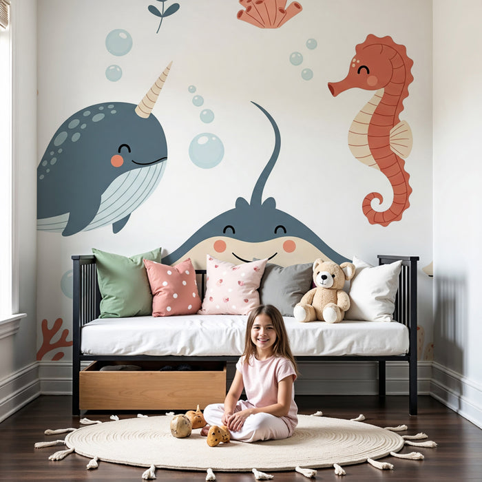 Kinderkamer behang | Maritieme avonturen met kleurrijke dieren