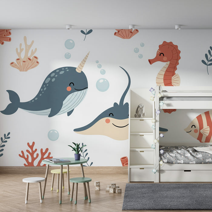 Kinderkamer behang | Maritieme avonturen met kleurrijke dieren
